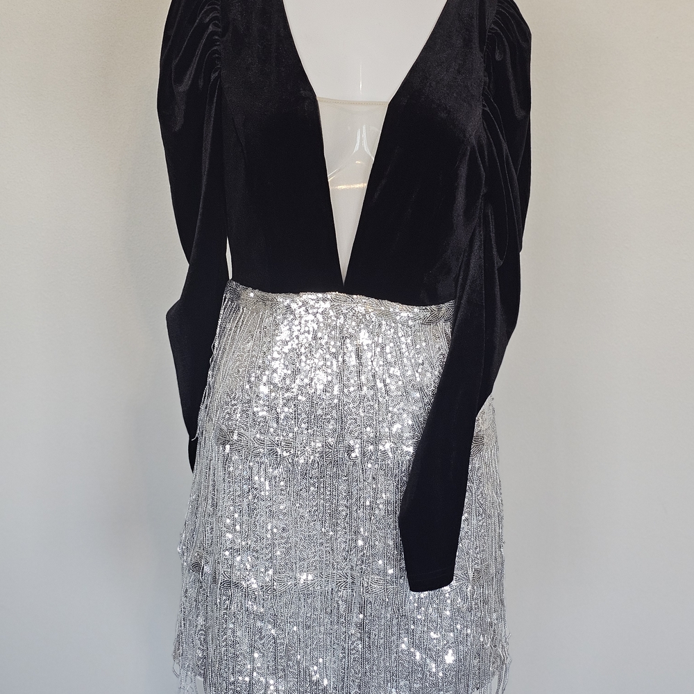Glamorous Black and Silver Sequin Dress